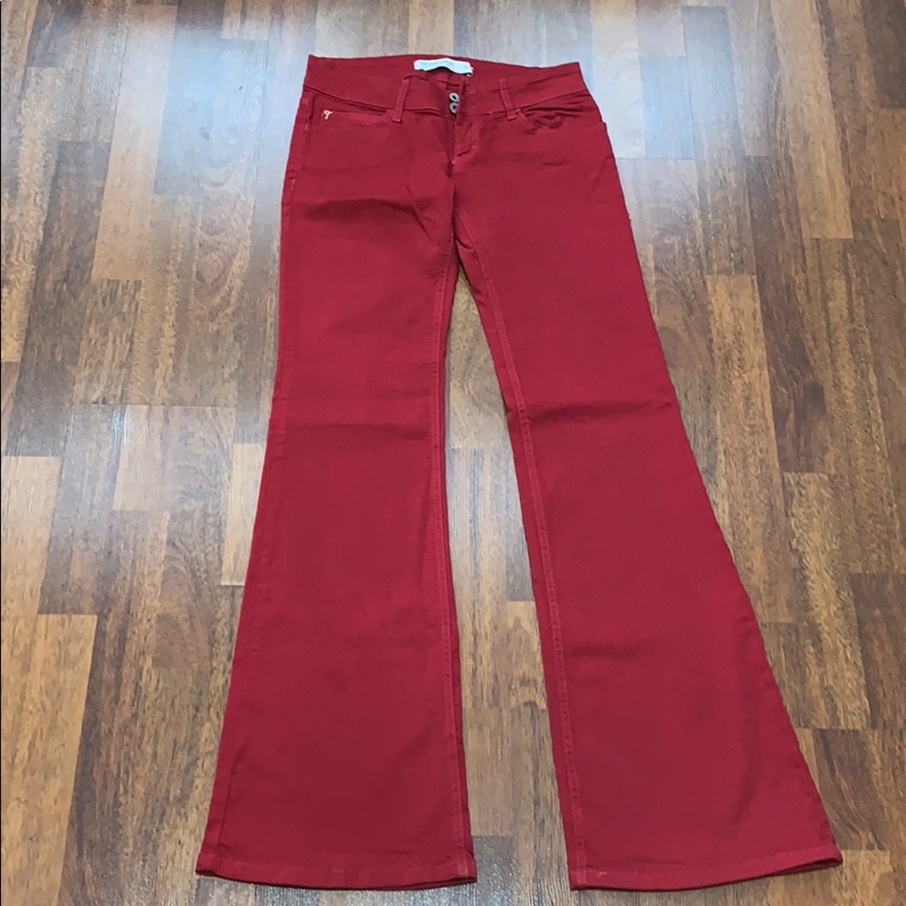 Red TRF Denim Rules flair jeans